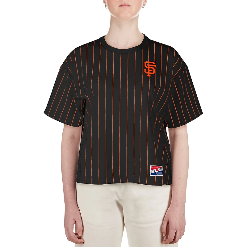 T-shirt carré à fines rayures New Era pour femmes, San Francisco Giants, noir