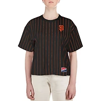 T-shirt carré à fines rayures New Era pour femmes, San Francisco Giants, noir