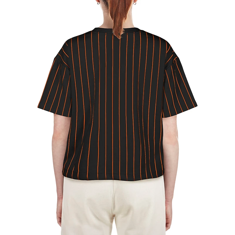 T-shirt carré à fines rayures New Era pour femmes, San Francisco Giants, noir