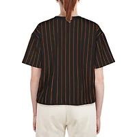 T-shirt carré à fines rayures New Era pour femmes, San Francisco Giants, noir