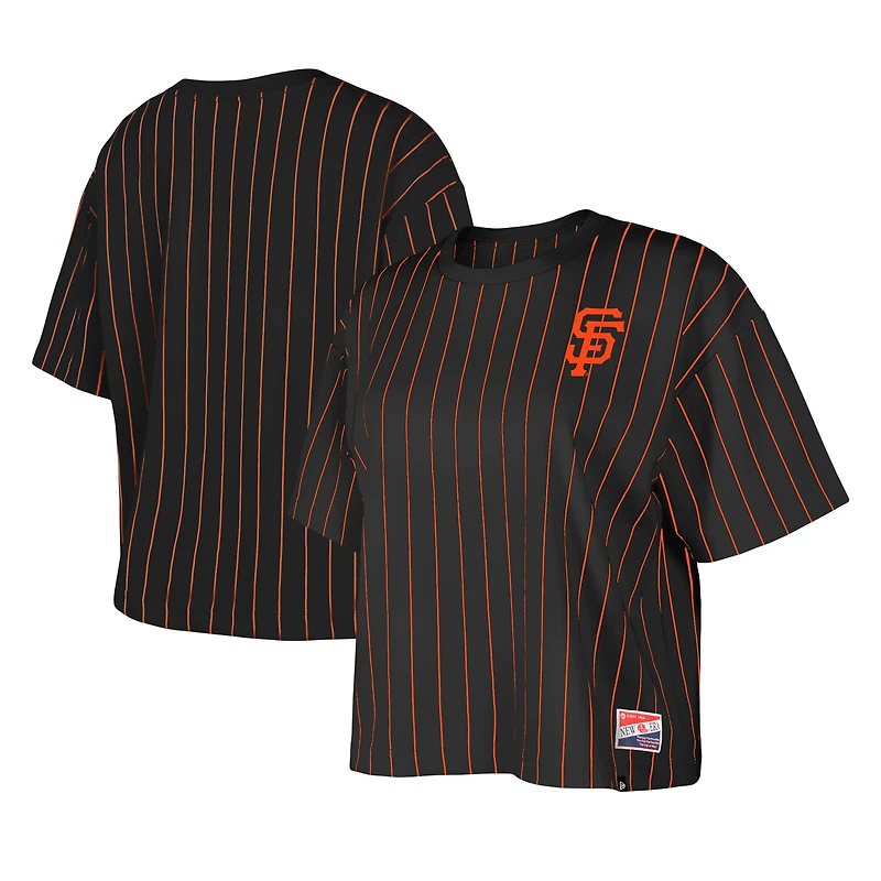 T-shirt carré à fines rayures New Era pour femmes, San Francisco Giants, noir
