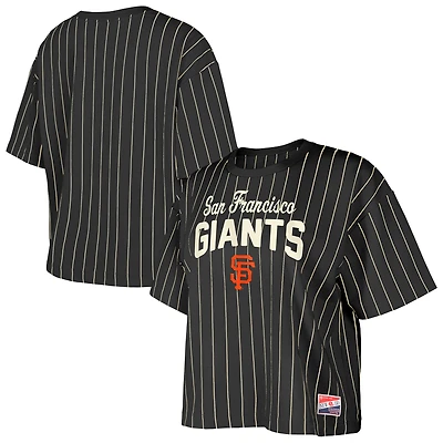 Women's New Era Black San Francisco Giants Cooperstown Collection Multiplier Pinstripe Cropped T-Shirt