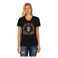 Women's New Era Black San Francisco Giants Día de los Muertos V-Neck T-Shirt