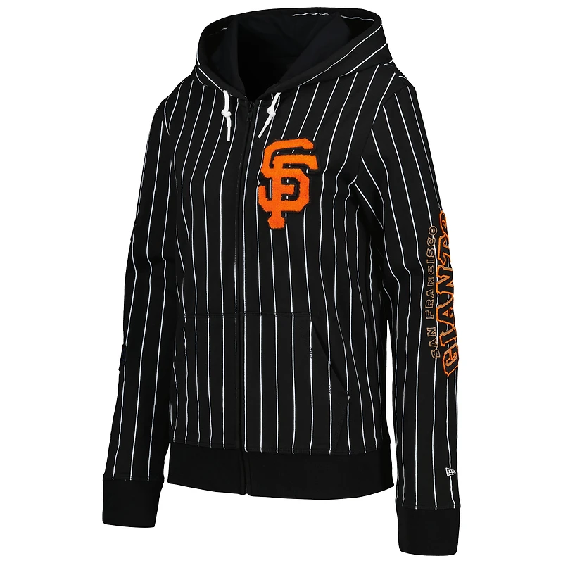 Veste noire entièrement zippée New Era pour femmes des San Francisco Giants à fines rayures tri-mélange