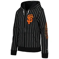 Veste noire entièrement zippée New Era pour femmes des San Francisco Giants à fines rayures tri-mélange