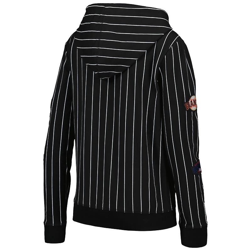 Veste noire entièrement zippée New Era pour femmes des San Francisco Giants à fines rayures tri-mélange
