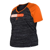 T-shirt à encolure en V raglan teint par espacement noir des Giants de San Francisco New Era pour femme