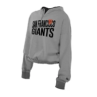 Women's New Era  Heather Gray San Francisco Giants Reversed Out French Terry Quarter-Zip Banded Crop Hoodie