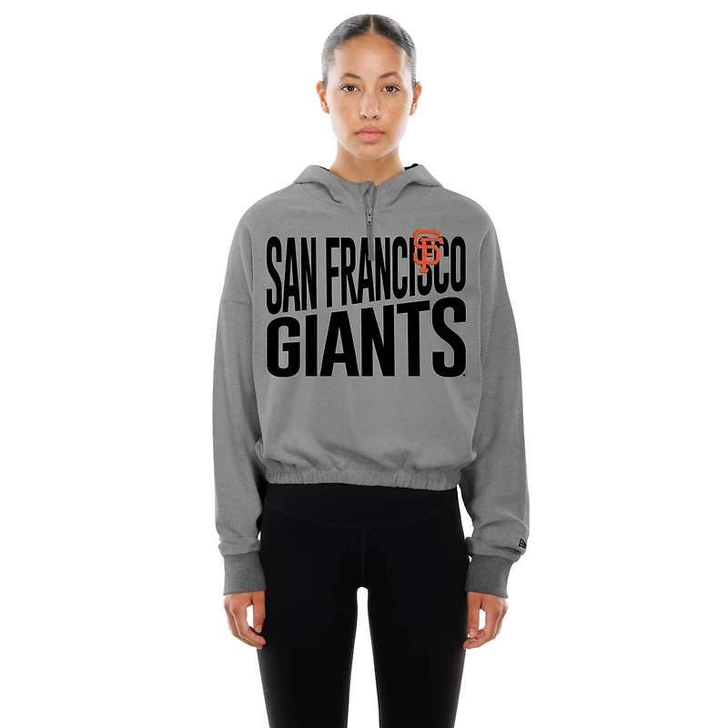 Women's New Era  Heather Gray San Francisco Giants Reversed Out French Terry Quarter-Zip Banded Crop Hoodie