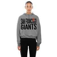 Women's New Era  Heather Gray San Francisco Giants Reversed Out French Terry Quarter-Zip Banded Crop Hoodie