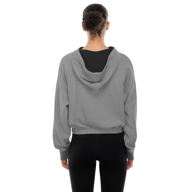 Women's New Era  Heather Gray San Francisco Giants Reversed Out French Terry Quarter-Zip Banded Crop Hoodie