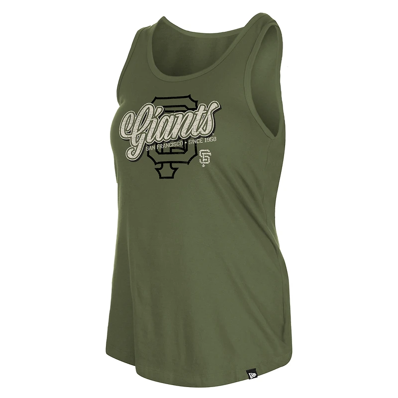 Débardeur New Era Olive pour femme, San Francisco Giants, édition spéciale Journée des forces armées 2026