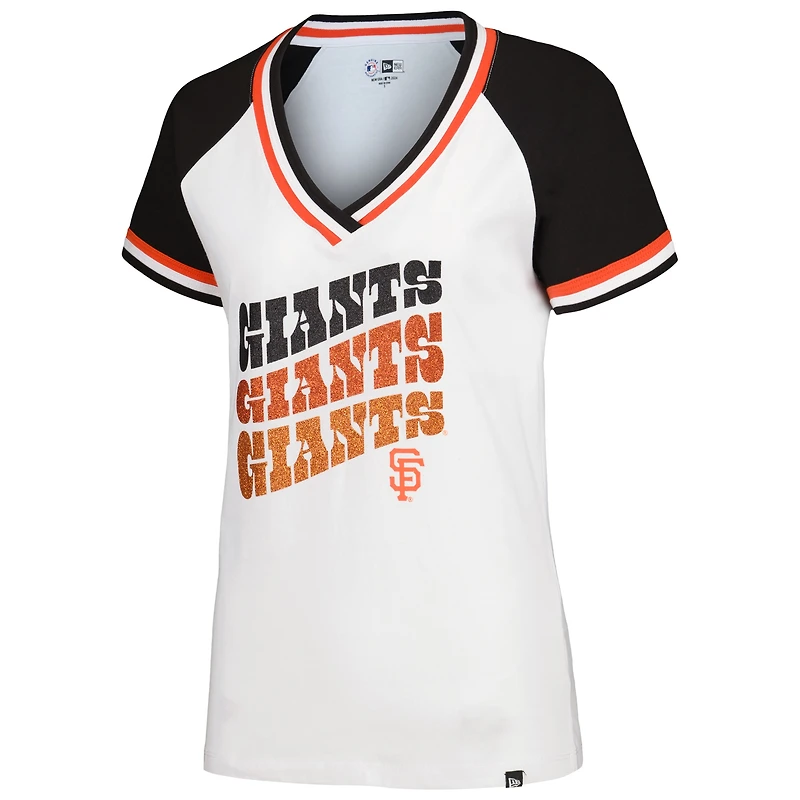 Women's New Era White San Francisco Giants Jersey Double Binding Raglan V-Neck T-Shirt