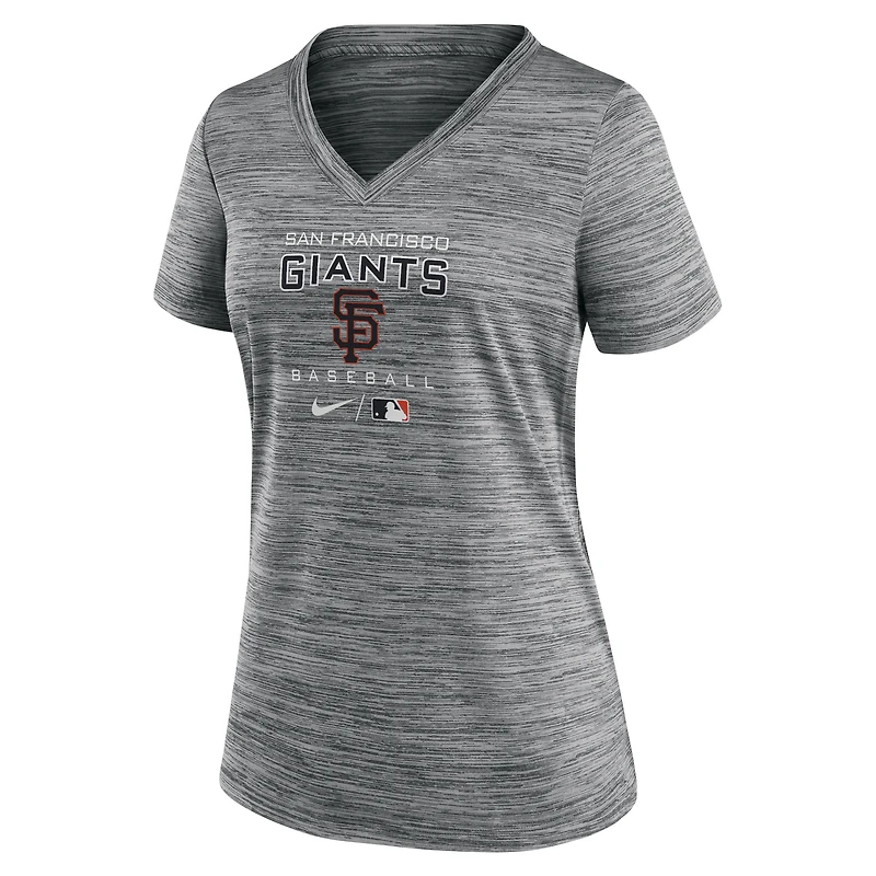 T-shirt à encolure en V Velocity Performance pour femme Nike San Francisco Giants Authentic Collection anthracite