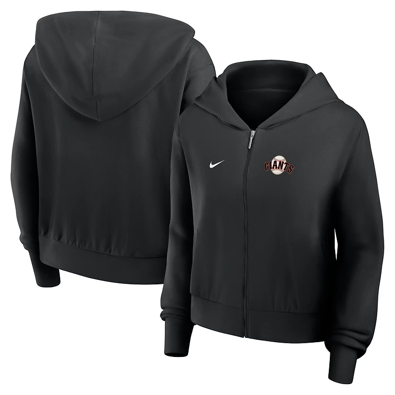 Sweat à capuche court Nike noir San Francisco Giants pour femme, entièrement zippé