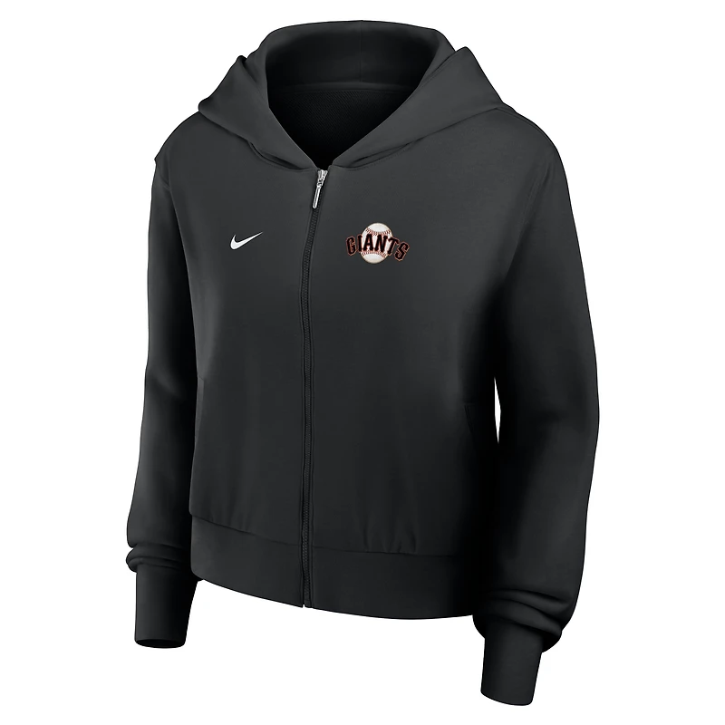 Sweat à capuche court Nike noir San Francisco Giants pour femme, entièrement zippé