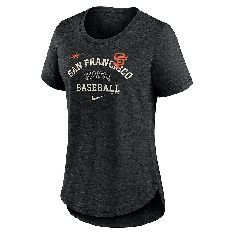 Women's Nike Heather Black San Francisco Giants Rewind Arch Mix Tri-Blend T-Shirt