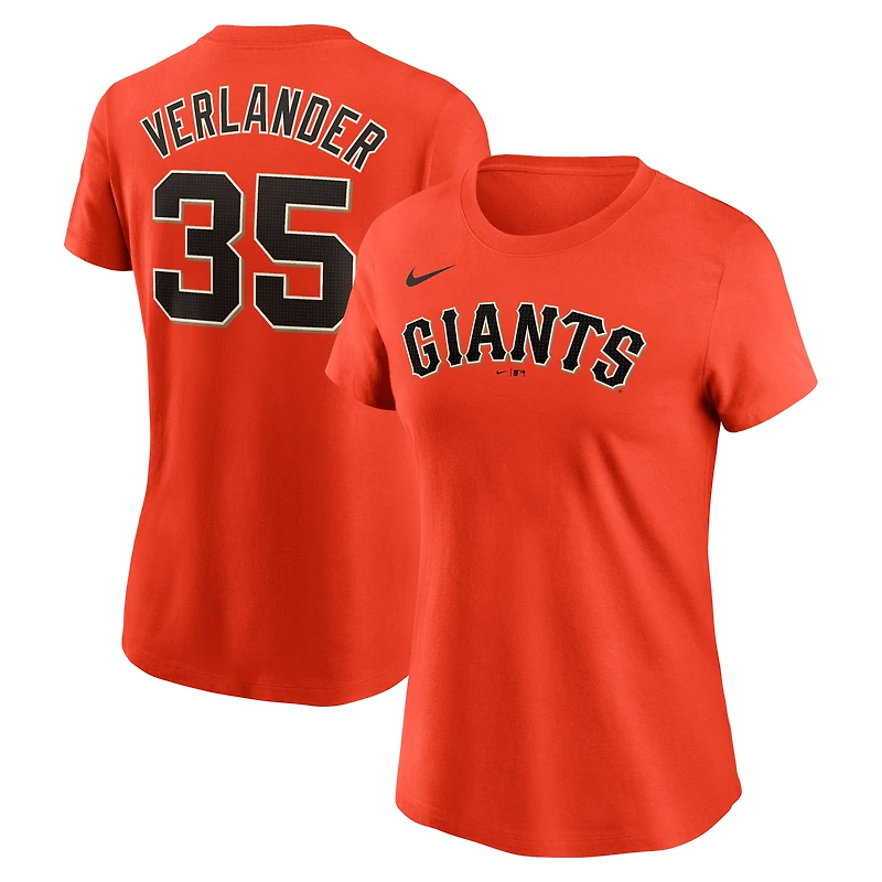 Women's Nike Justin Verlander Orange San Francisco Giants Cooperstown Collection Fuse Name & Number T-Shirt