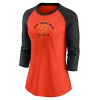 T-shirt à manches 3/4 raglan Nike Giants de San Francisco Next Up pour femme, orange/noir
