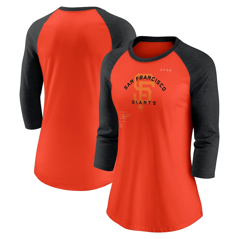 T-shirt à manches 3/4 raglan Nike Giants de San Francisco Next Up pour femme, orange/noir