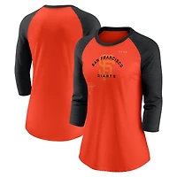 T-shirt à manches 3/4 raglan Nike Giants de San Francisco Next Up pour femme, orange/noir