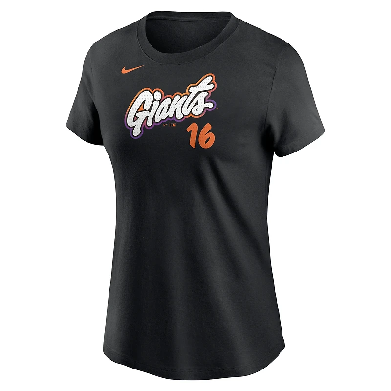 T-shirt Nike Rafael Devers noir pour femme, San Francisco Giants 2025 City Connect Fuse, nom et numéro