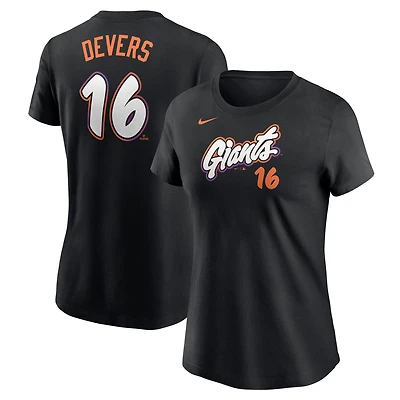 T-shirt Nike Rafael Devers noir pour femme, San Francisco Giants 2025 City Connect Fuse, nom et numéro