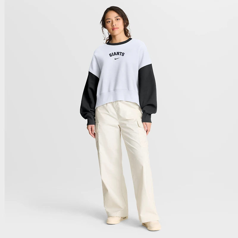 Sweat-shirt polaire oversize Nike blanc et noir pour femme, modèle San Francisco Giants, taille haute.