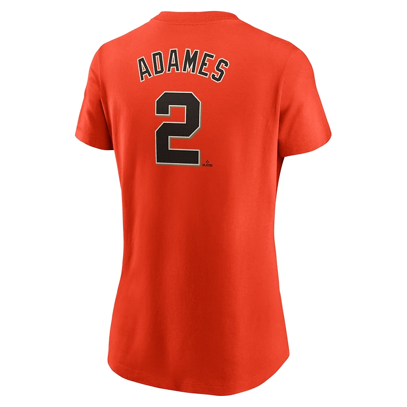 T-shirt Nike Willy Adames orange San Francisco Giants Cooperstown Collection Fuse avec nom et numéro pour femme