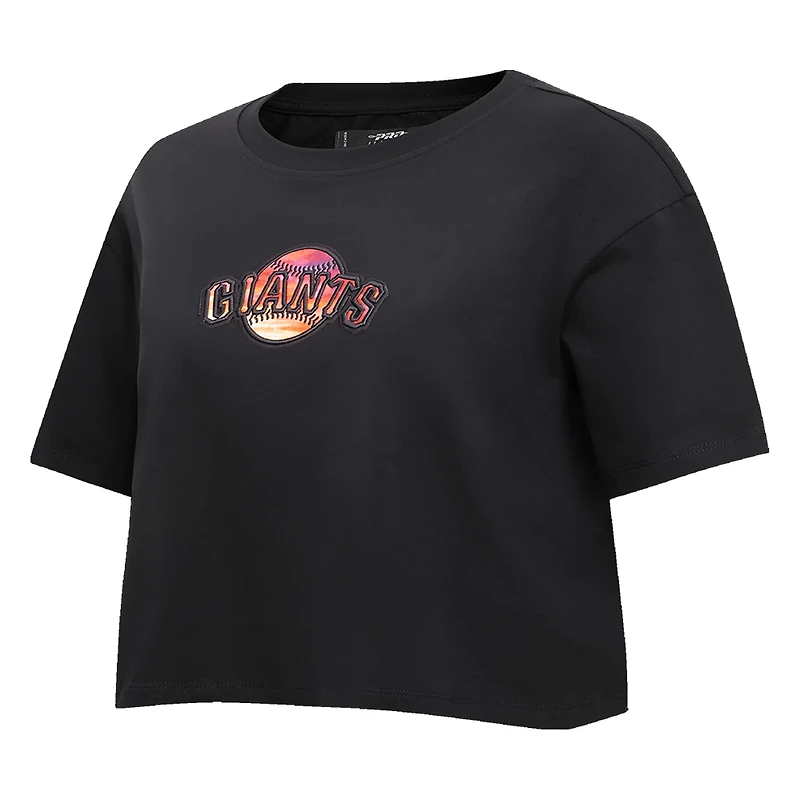 Women's Pro Standard Black San Francisco Giants Painted Sky Boxy Cropped T-Shirt
