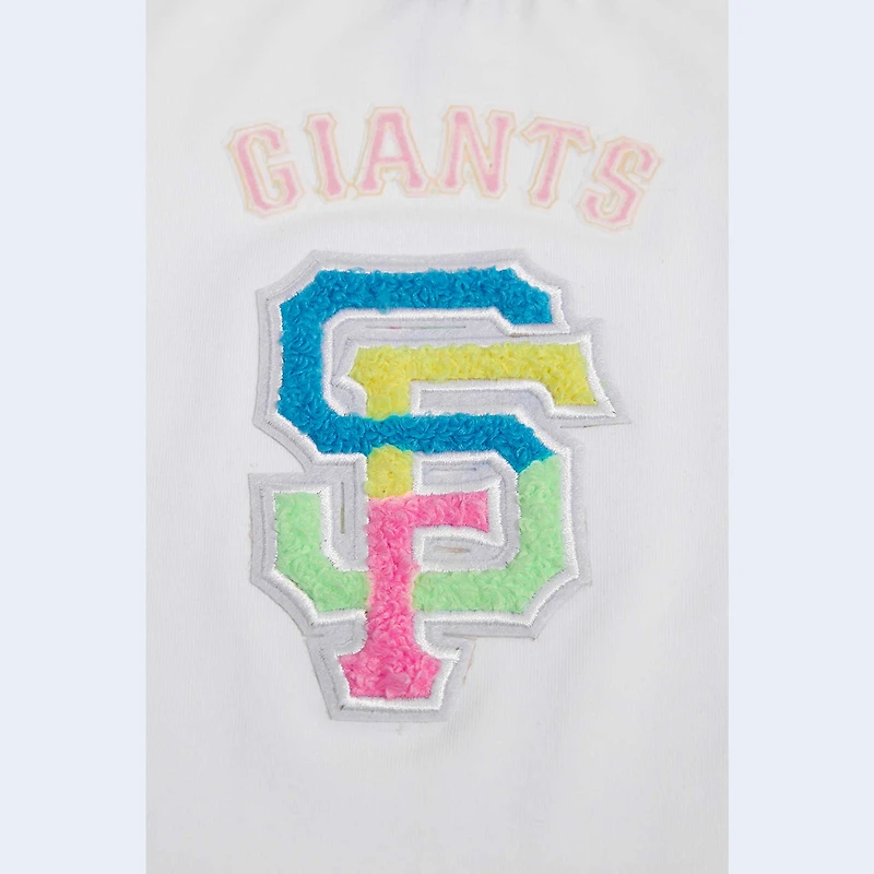 T-shirt court et carré blanc délavé Pro Standard pour femme, San Francisco Giants, style néon.