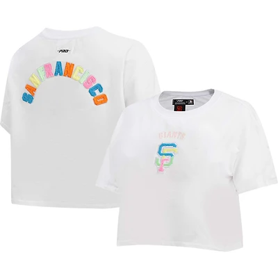 Women's Pro Standard White San Francisco Giants Washed Neon Cropped Boxy T-Shirt