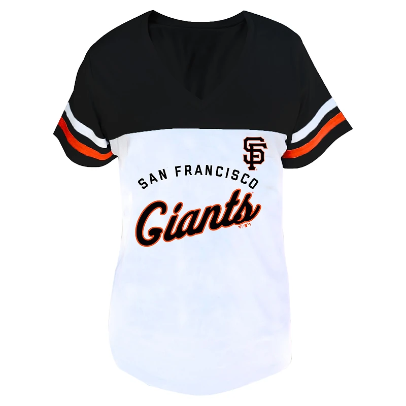 Women's Profile White/Black San Francisco Giants Plus Two-Stripe V-Neck T-Shirt