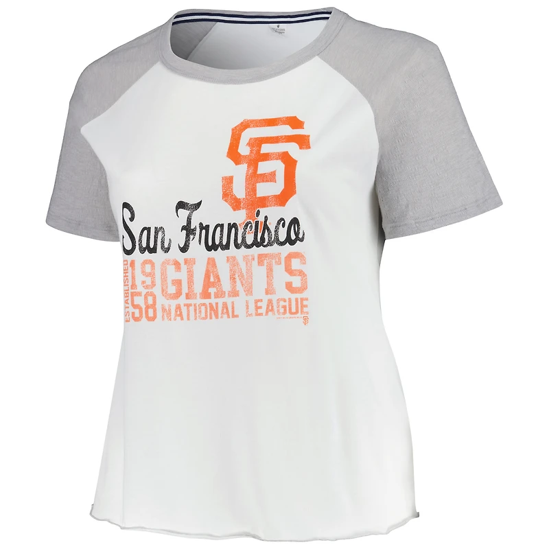 T-shirt raglan de baseball taille plus pour femmes, doux comme un raisin, San Francisco Giants, blanc