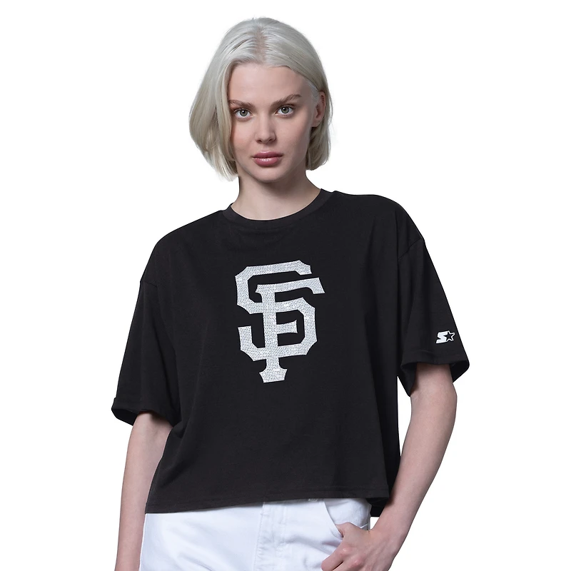 Women's Starter Black San Francisco Giants Holy Grail Boxy Cropped T-Shirt