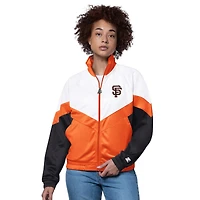 Veste de survêtement Starter blanche/orange Teamwork Raglan entièrement zippée pour femme des San Francisco Giants