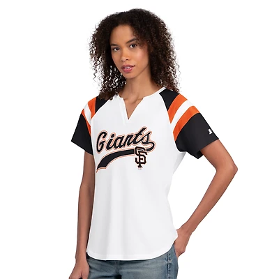 T-shirt raglan blanc Starter pour femme, motif San Francisco Giants, à col cranté