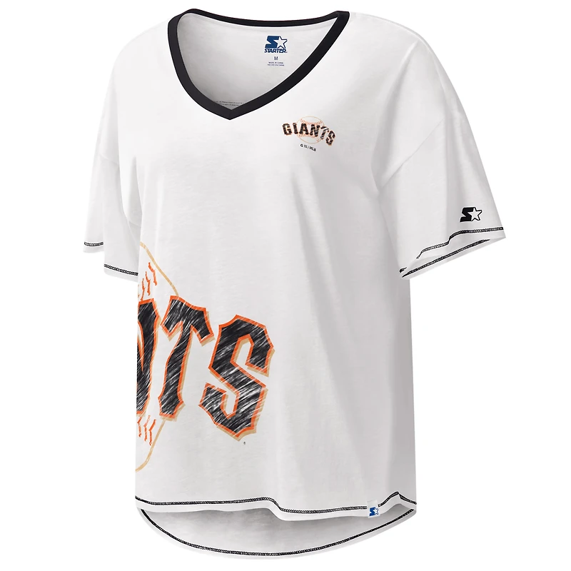 Women's Starter White San Francisco Giants Perfect Game V-Neck T-Shirt
