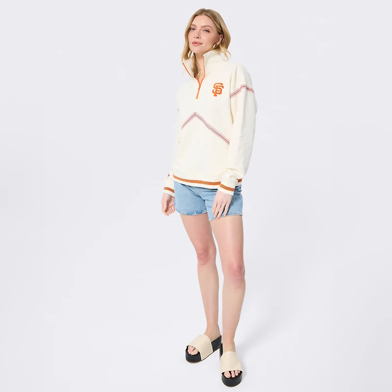 Pull à col zippé Terez crème pour femme, motif baseball des Giants de San Francisco