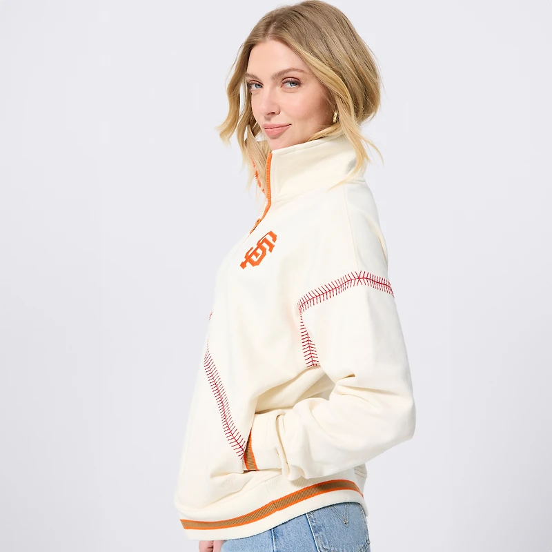 Women's Terez Cream San Francisco Giants Baseball Stitch Quarter-Zip Pullover