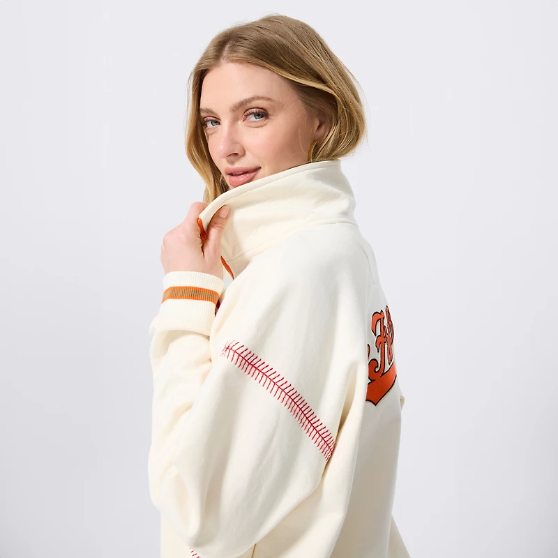 Women's Terez Cream San Francisco Giants Baseball Stitch Quarter-Zip Pullover