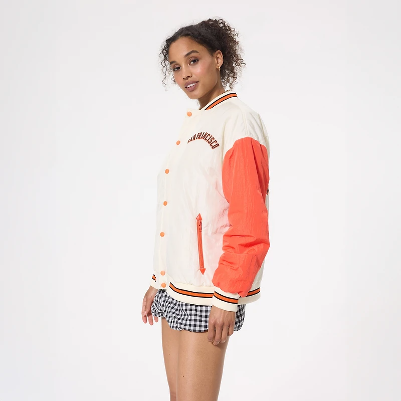 Veste bomber zippée Terez crème pour femme, motif colorblock des Giants de San Francisco