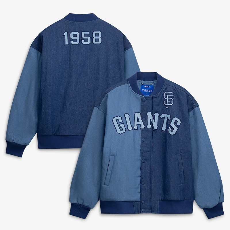 Women's Terez Denim San Francisco Giants Blocked Full-Zip Bomber Jacket