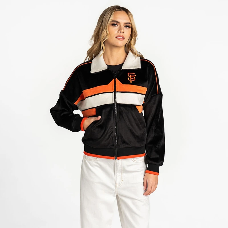 Veste zippée en velours côtelé noir The Wild Collective pour femme, modèle San Francisco Giants