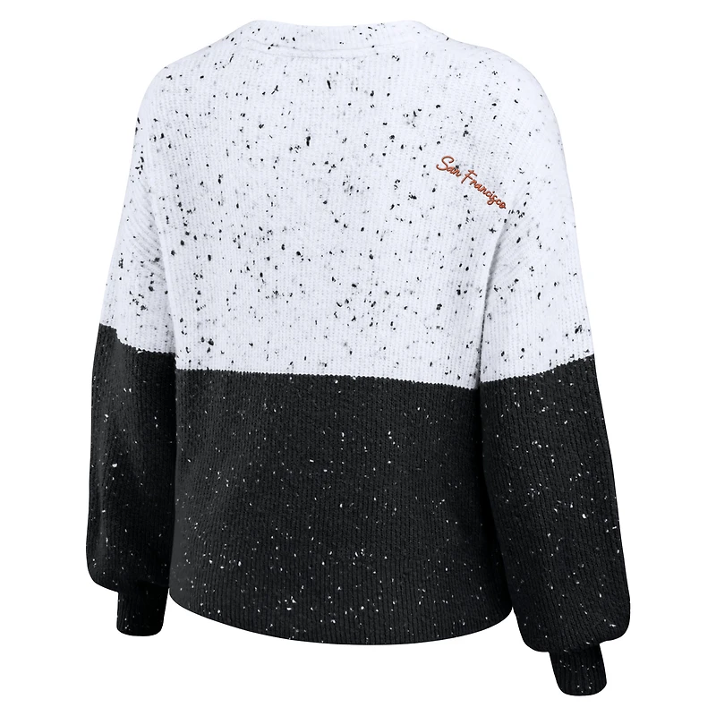 Women's WEAR by Erin Andrews White/Black San Francisco Giants Color Block Script Pullover Sweater