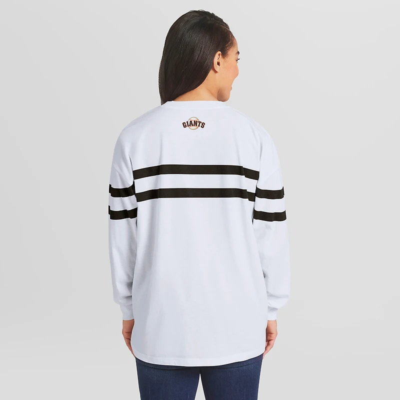 Women's WEAR by Erin Andrews White San Francisco Giants Oversized Long Sleeve Striped T-Shirt