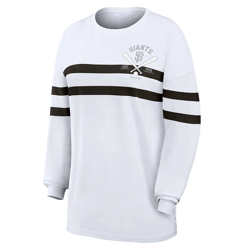 T-shirt rayé oversize à manches longues WEAR by Erin Andrews blanc des Giants de San Francisco pour femmes
