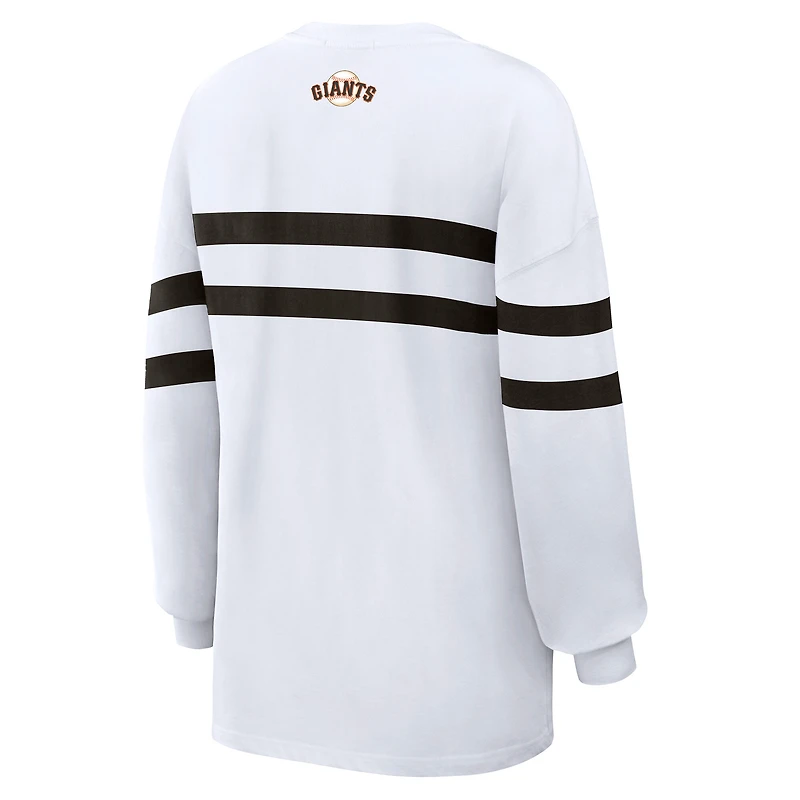 T-shirt rayé oversize à manches longues WEAR by Erin Andrews blanc des Giants de San Francisco pour femmes