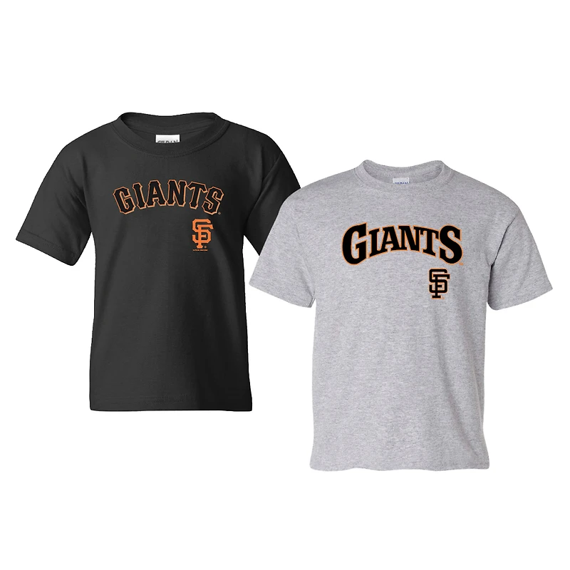 Ensemble de 2 t-shirts San Francisco Giants Cooperstown pour jeunes, couleur noir/gris chiné, Soft as a Grape