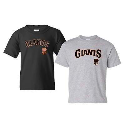 Ensemble de 2 t-shirts San Francisco Giants Cooperstown pour jeunes, couleur noir/gris chiné, Soft as a Grape